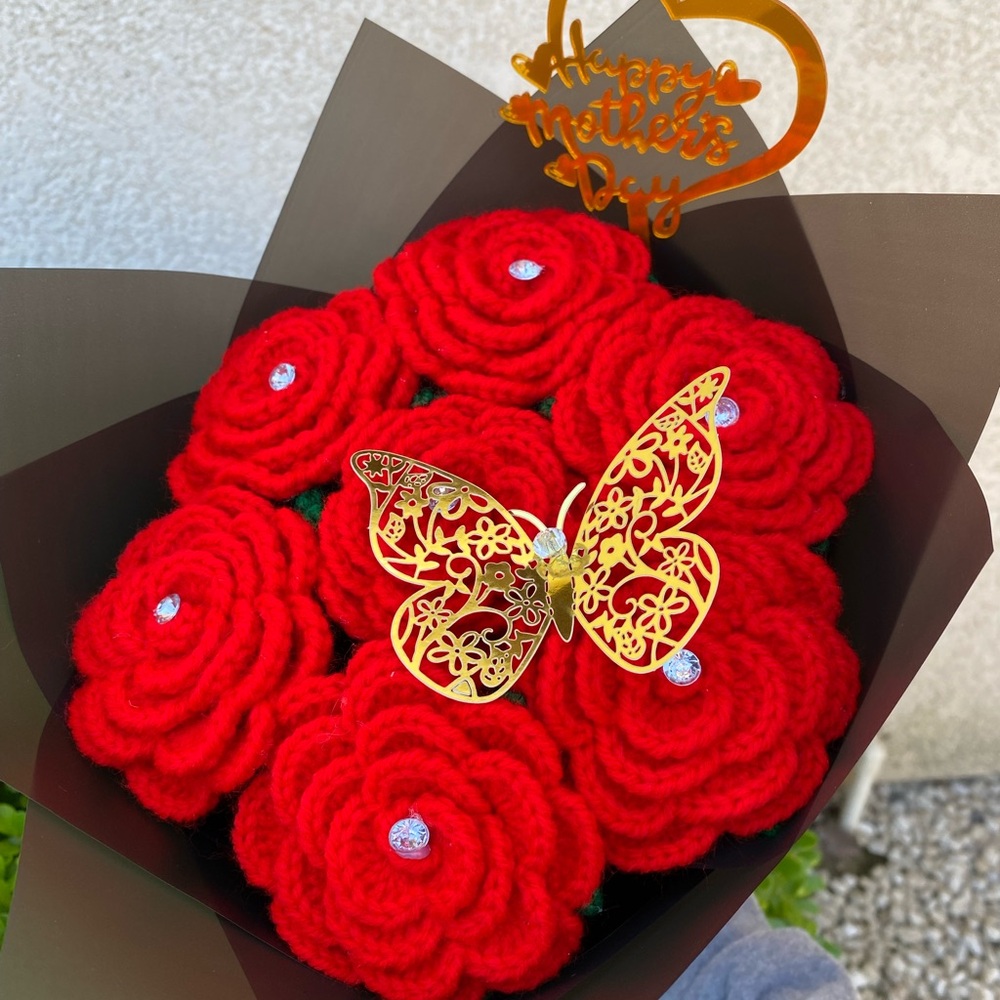 Red Floral Bouquet with Gold Butterfly Accent